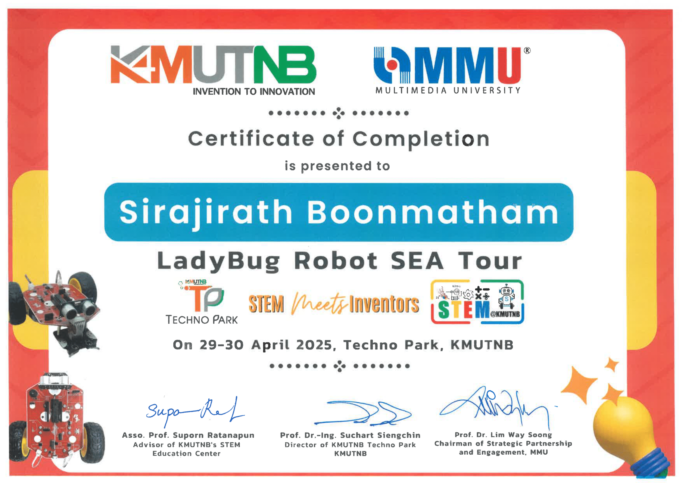 Lady Bug Robot SEA Tour Certificate